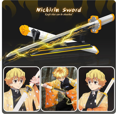 TOY PLAYER Swords Compatible with Lego, Agatsuma Zenitsu Sword with Scabbard and Stand, Katana Building Set