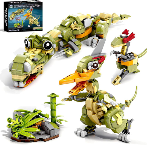 MENTOJOY 2-in-1 Pterosaur & Crocodile Building Blocks Model- 626 Pcs Jurassic STEM