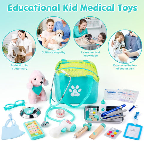 37PC 3-5, Sundaymot Doctor Kit for Kids, Pretend Play Doctor Toys, Doctor Kit for Toddlers with Dog Toy, Medical Bag