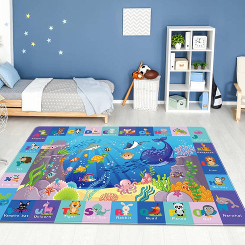 Tummy (59X39.4 INCH) Baby Mat for Floor-Underwater World Play Rug, ABC Kids Rugs for Playroom, Ocean Playmat Crawling