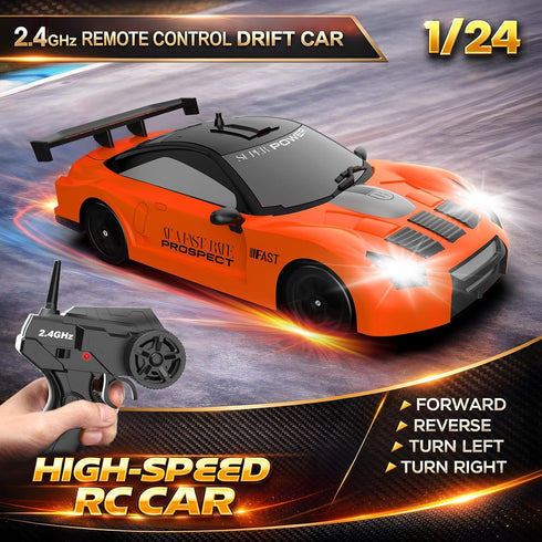 2.4GHz 1:24 4WD 15KM/H 2Pcs Remote Control Car RC Drift Car Scale High Speed Model Vehicle with LED Lights Drifting