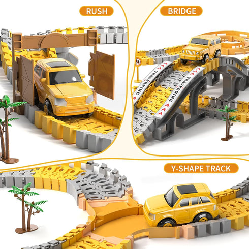 TEMI 236 PCS Construction Toys Race Tracks for 3-6 Year Old Boys, Flexible Track Playset with Construction Cars