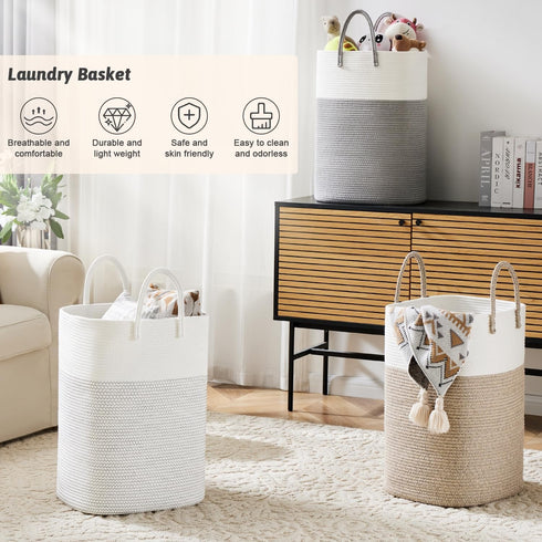 60L) Laundry Basket,Woven Cotton Rope Laundry Hamper,Versatile Storage for Dirty Clothes,Baby Toys,and Blankets