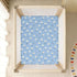 miaozhen 1 Pack 52x28 Cotton Baby Crib Sheets Comfy Breathable White Daisy Flower Pastel Blue Crib Mattress Sheet