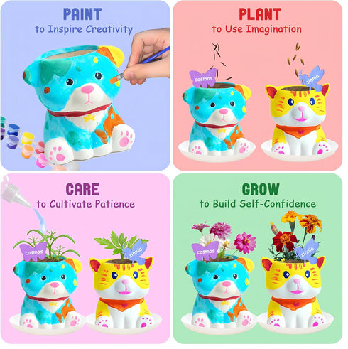 yasest 4 Set Set, 8-12, 5 6 7 8 9 10 11 12 Paint & Plant Flower Growing Kit for Kids - DIY Animal Pattern Ceramic