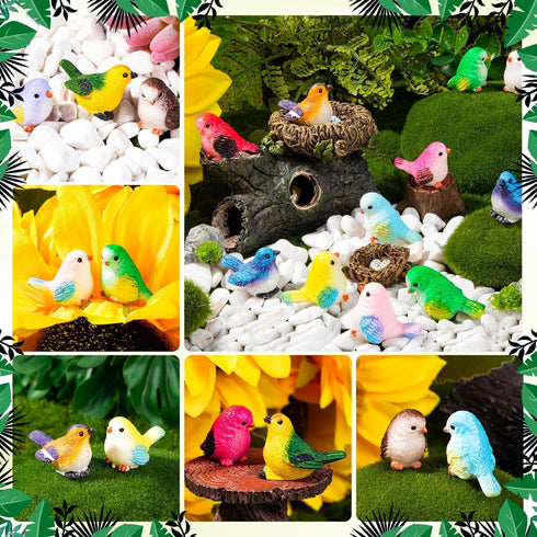 SYWHXY 72PCS (11 Miniature Cute Bird Decorative Figurines - Dollhouse Accessories, Mini Resin Birds Toy for Garden