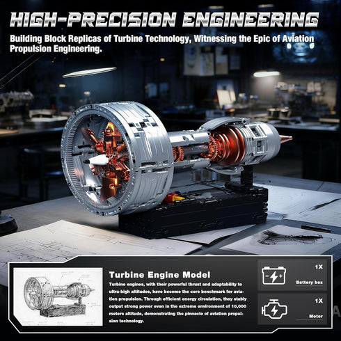 Tuajixz Set, 808Pcs Motorized Turbofan Engine Building Blocks, Realistic Aircraft Engine Building Jet Engine Replica