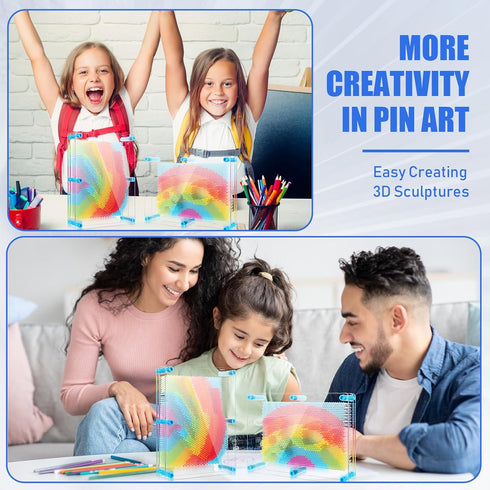 2 Pack Large 3D Pin Art Toy, 8 x 6 Inch Plastic Pin Art Board, Sensory Toy for Boys, Girls, Adults, Creative Fidgets