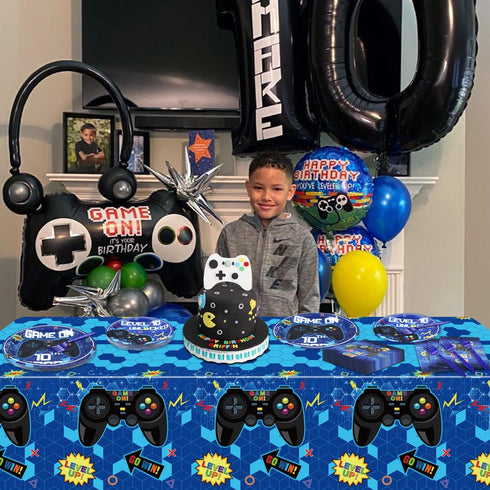 10th Birthday Decorations for Boys, 81 Pcs Level 10 Video Game Party Supplies, Serves 20 with Plates Napkins Forks