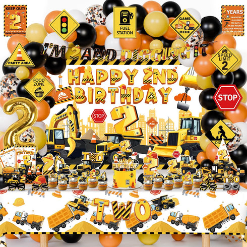Mpanwen Construction Party Decorations for 2 Year Old Boy, 128Pcs Truck Construction