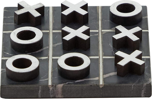 Deco 79 Marble Tic Tac Toe Game Set - 6" x 6" x 1" with Silver Inlay