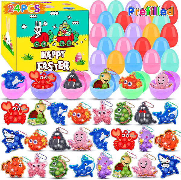 Kiss Monkey 24 Pack Prefilled Easter Eggs with Toys,2.7inch Easter Eggs Filled