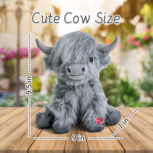 10 inch, Tonpect Highland Cow Stuffed Animal with Mooing Sound, Cuddly Farm Cow Toy for Boys Girls Gift Decoration