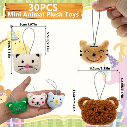 30 PCS Mini Animal Plush Toys Set Cute Small Animal Stuffed Toy Keychain for Party Favors Keychain Ornament for Goody Bag Easter Egg Stuffers Carnival Birthday Party Classroom Prizes