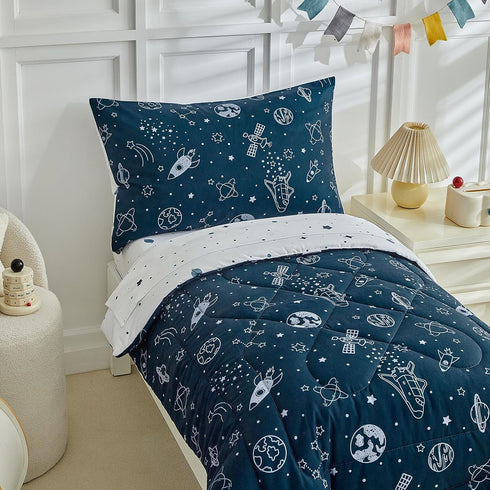 4 Set Set,Soft Set,Includes Pieces Toddler Bedding for Boy,Space Toddler Bed Comforter and Breathable Microfiber Crib