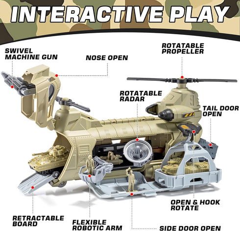 Set, XDUOYJOY Military Helicopter Toys Army Airplane Toys with Vehicles, Trucks, Tanks, Fighter Jets, Plane, Aircraft