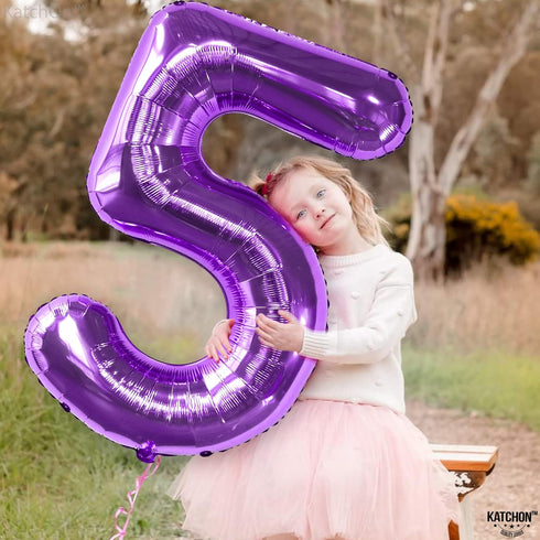 KatchOn Giant Purple 5 Balloon Number - 40 Inch Mylar Purple Number 5 Balloon for Birthday Decorations