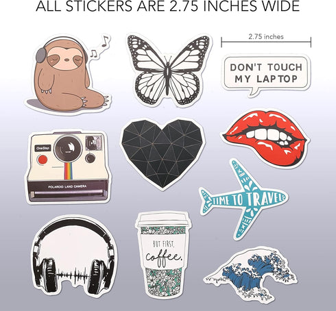 ARTIVO Cute Stickers for Water Bottle, 50 Pack Aesthetic VSCO Waterproof Vinyl Decals for Teens Girls