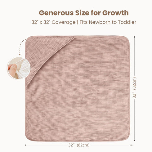 2-Pack 100% Blooms,32" 32") Konssy Muslin Hooded Baby Towels, Cotton, Ultra-Soft & Absorbent Baby Bath Towels with Hood