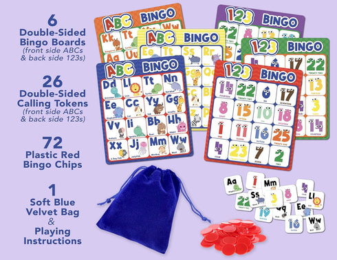 123 2 4 Party Hearty Alphabet and Number, ABC and Bingo Board Game for Kindergarten and Preschool Kids Learn to Read