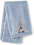 Levtex Baby Trail Mix Plush Blanket - Appliqued Embroidered Raccoon on Blue Plush - Nursery Accessories 30 x 40 in.