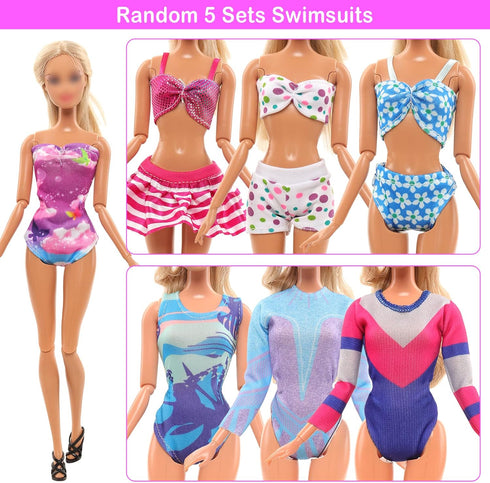 Lot 26 Pack Doll Clothes and Accessories Beach Bathing Set Including 5 Swimsuits, 1 Bathrobe, and More