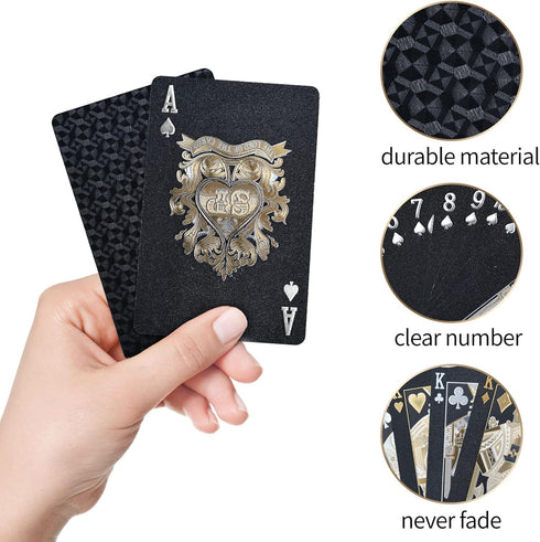 Joyoldelf Black Playing Cards - 2pcs Cool Waterproof Decks with Box - Flexible Poker Cards for Party, Game, Cardistry,
