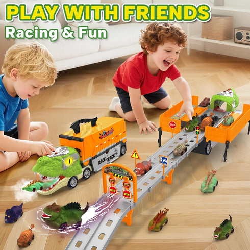 3-5, Set 8 3 4 5 6 7 Dinosaur Carrier Truck Race Track Toys for Kids Large Toy Cars Track with Small Dinosaur Cars