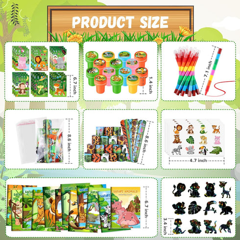 96Pcs Set BenLouis Jungle Safari Party Favors Zoo Animals Coloring Books Crayons Sticker Stampers Slap Bracelets Bulk