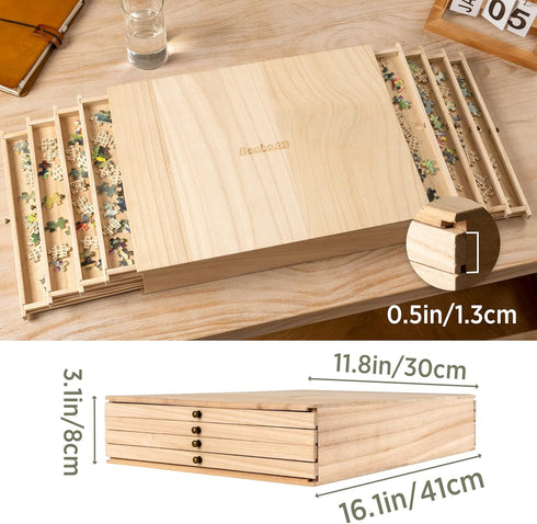 8 1500 Becko US Wooden Puzzle Sorting Trays with Sliding Drawer Design, Jigsaw Puzzle Sorters for Storage, Puzzles