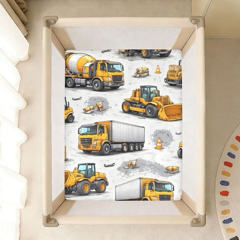CZXW 52" 28" Construction Vehicles Crib Sheets Fitted x Natural Cotton Soft & Breathable for Baby Crib Mattress