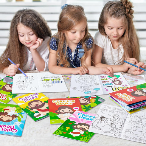 24Pcs Zainpe Christian Bible Coloring Books for Kids Bible Stories Study Easter Theme DIY Art Drawing Book with Jesus