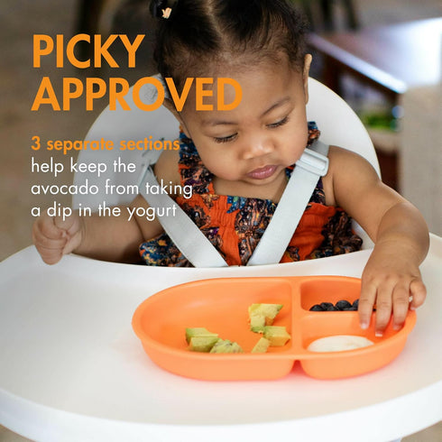 Boon Chow Silicone Plate Set - 3 Unbreakable Divided Toddler Plates - Baby Plates for 6 Months and Up - Baby Led Weaning Supplies - Mint Multicolor by Boon