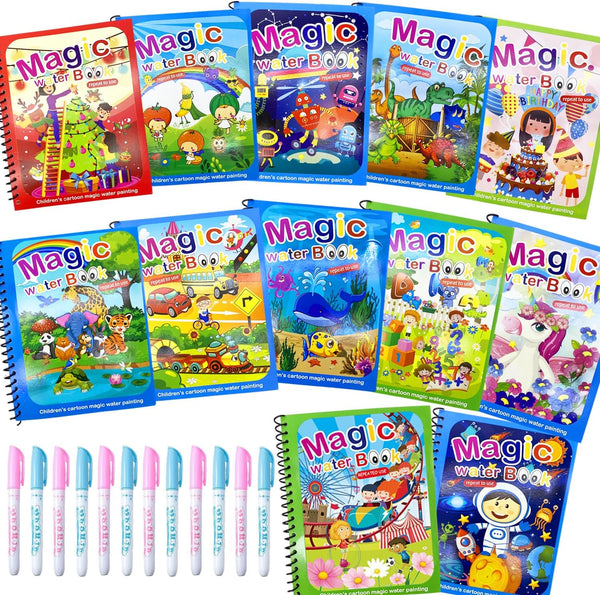 Dduolammng 12 Pack Water Coloring Books, Reusable Water Doodle Book Toys for Toddlers Educational Learning Kits
