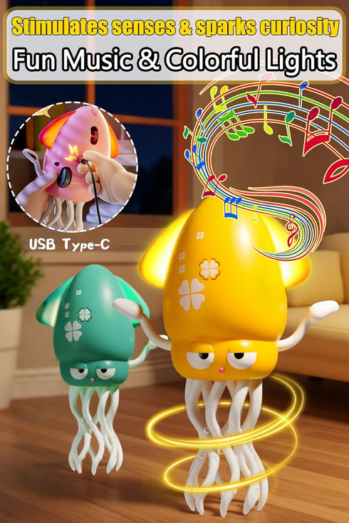 JUYEE 3-6 Magic Dancing Octopus Toy with LED Lights & Music Interactive Crawling & Walking Toy, Auto Obstacle