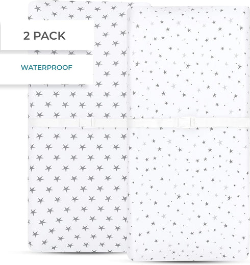 Ely’s & Co. Waterproof Changing Pad Cover | Cradle Sheet 2-Pack Set for Baby Boy - Grey Stars
