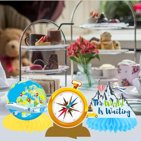 C L cooper life 13pcs Travel Theme Party Decorations Let The Adventure Begin Table Honeycomb Centerpieces