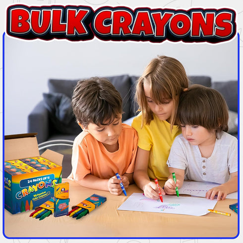 96 24 Packs) 4 Pack, Bedwina Bulk Crayons - Crayons - (Box of - - Per Premium Bright Colors for Kids and Toddlers