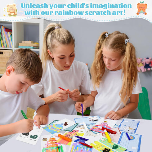 Set, GAKICO Rainbow Scratch Art for Kids: Creative Squeegee Painting Kits, Rainbow Scratch Paper Art Squeeze Magic