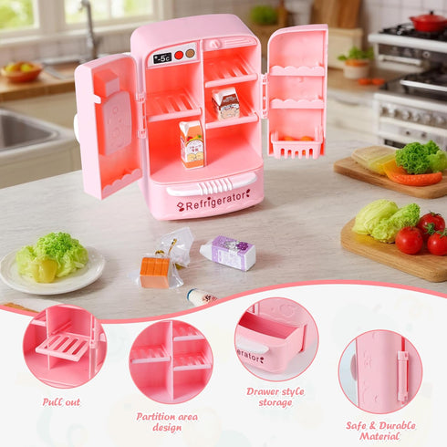 kimo Dollhouse Mini Refrigerator Furniture, Essential Kitchen Accessory for Dollhouse, Compatible with Mini Foods