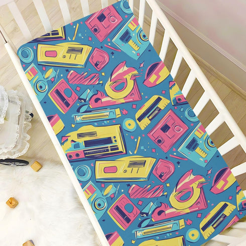 Pigsaly 80s 90s 27x39 Inch Crib Sheets Colorful Tape Baby Sheet for Standard Crib Mattress Boys Girls Toddler Bed