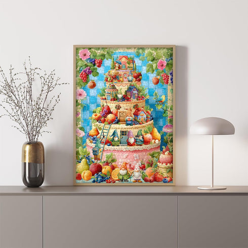 PICKFORU 1000 Funny Gnome Puzzles for Adults Pieces, Cute Gnomes Cake Food Fruit Flower Puzzle, Colorful Floral