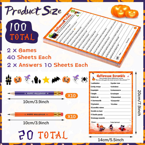 Kathfly 120 Pcs Halloween Games for Adults: 2 Sets of 40 Halloween Games Cards, 20 Answer Cards, and 20 Pencils