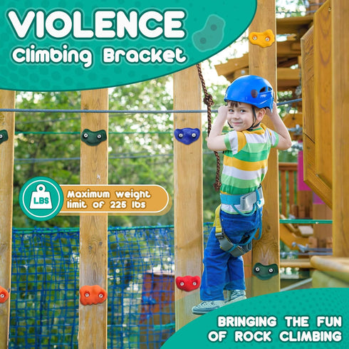 CMOOD Rock Climbing Holds Kit, Indoor Outdoor Playground Wall Climbing Set with 25 Handles, Knotted Rope, and Mounting