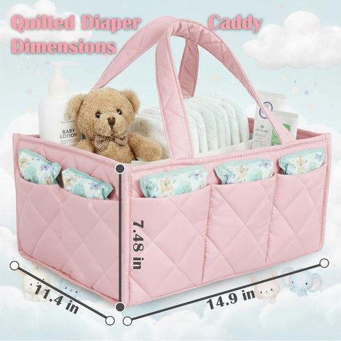 ZONZEE Baby Diaper Caddy Organizer with Zipper Pockets & Dividers Portable Nursery Storage Basket for Diapers, Wipes