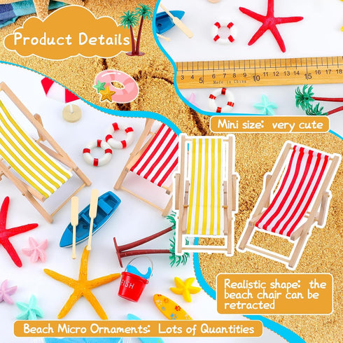 25 Pcs Beach Miniature Dollhouse Decoration, Umbrella Palm Chair Miniature Toys Garden Decorations Dollhouse Outdoor Accessories Beach Decorations for DIY Garden Plant Pool(Red, Yellow)