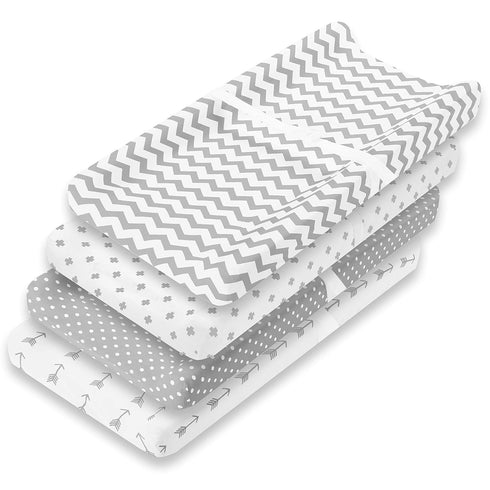 BaeBae Goods 4 Pack Premium Baby Changing Pad Covers Boy or Girl Changing Pad Cover Pure Jersey Machine Washable Grey