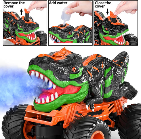 3-5 1:24 3+ TEMI Remote Control T-rex Truck for Kids Years, Scale Monster Truck with Roar, Light and Mist Spray, High