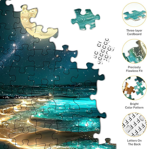 Jazcimdo 1000 1000 1000 Moonlight Jigsaw Puzzles for Adults Pieces, Sparkling Beach Nature Landscape Piece Puzzle
