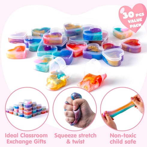 30 JOYIN PCS Valentine Day Gift Cards with Galaxy Slime Stress Relief Fidget Toys for Kids Classroom Exchange Prizes